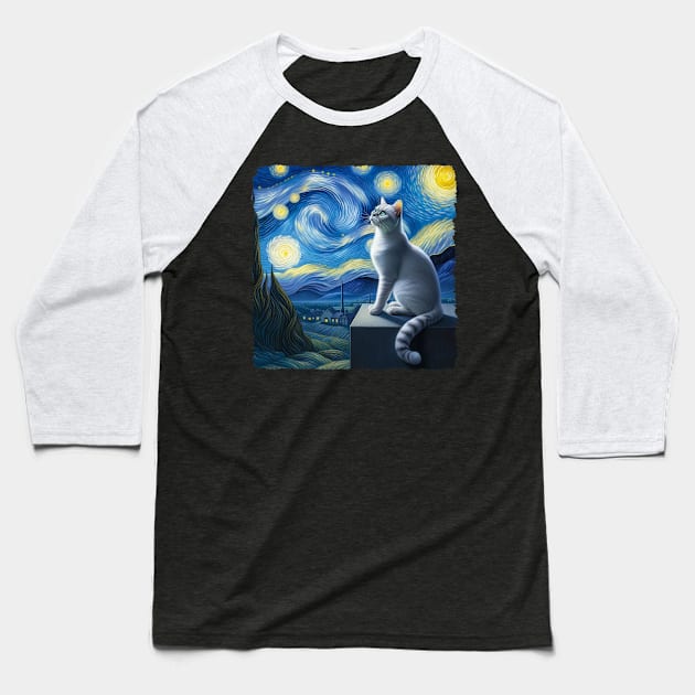 Burmilla Starry Night Inspired - Artistic Cat Baseball T-Shirt by starry_night